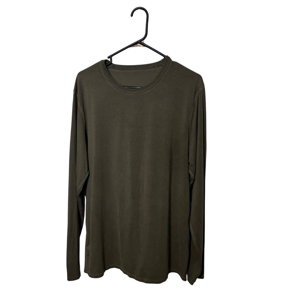 Lululemon Fundamental Long Sleeve Shirt Mens Large Olive Green Garment Dye Tee